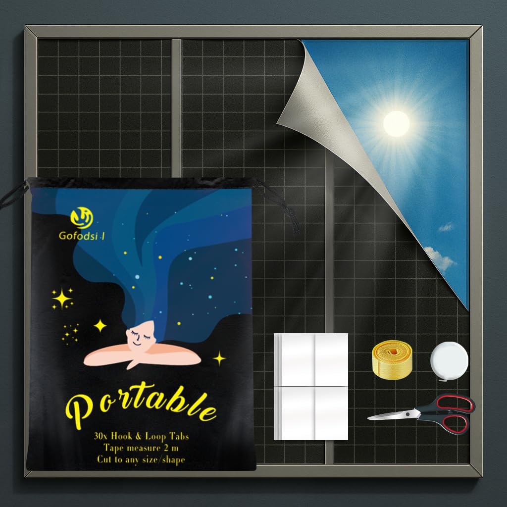Gofodsil Fenster Verdunklungsrollo ohne Bohren, 300cmx145cm Dachfenster verdunkelung Sonnenschutz, Tragbare Reise Verdunkelungsrollo ohne Bohren mit 30 Klettverschluss, Freischnitt
