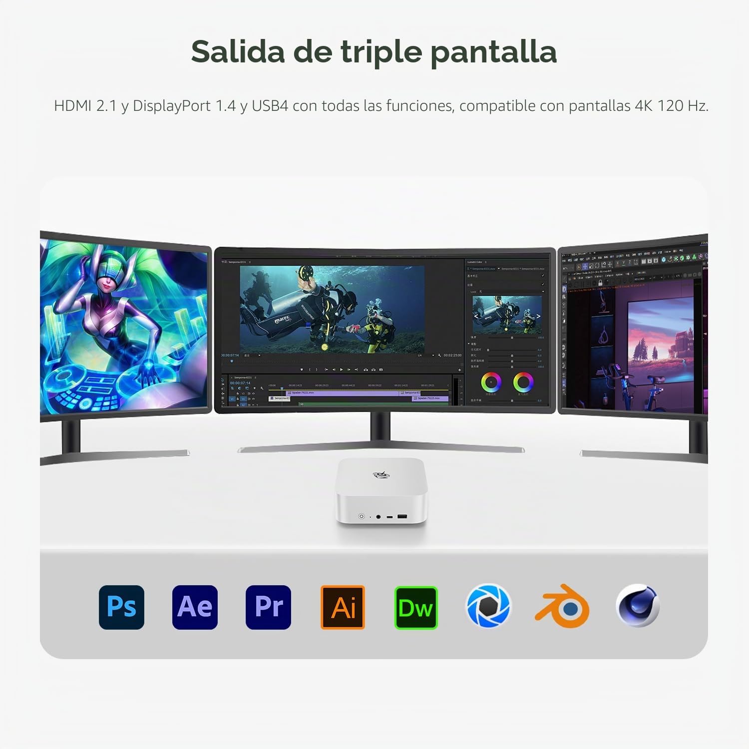Beelink Mini PC SER8, AMD Ryzen 7 8745HS (8C/16T, hasta 4,9 GHz), 32 GB de RAM DDR5, SSD M.2 PCIe 4.0 de 512 GB,Triple Pantalla 4K, USB 4,0, HDMI 2.1, DP 1.4, BT 5.2, WiFi 6, LAN de 2,5 G