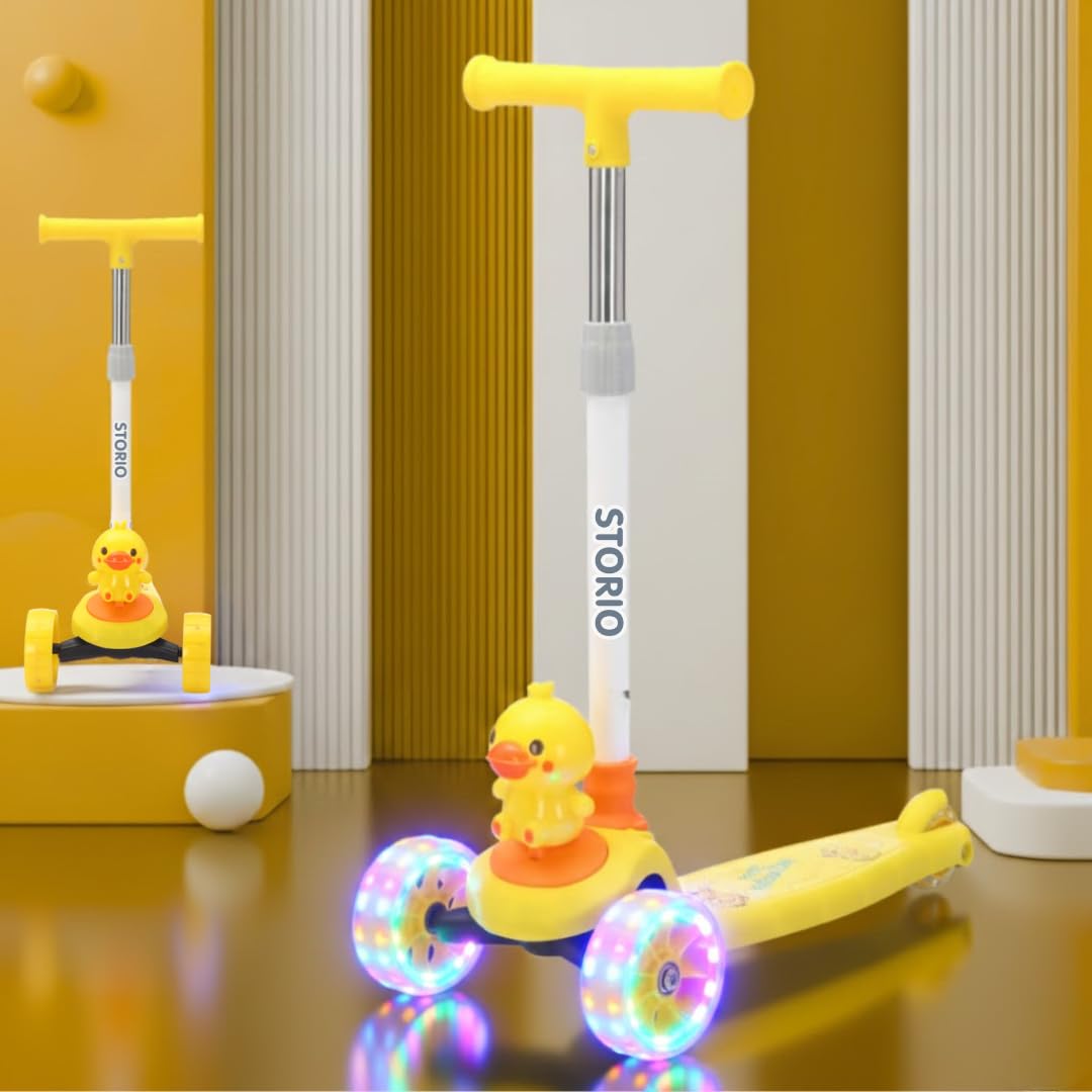 Storio Foldable Kick Scooter for Kids with LED Wheels | 3-Wheel Skating Cycle with Adjustable Handle | Scooter Ride-On Toy for Boys & Girls | Outdoor Fun Scooter 3+ Years - Duckling (Yellow)-image-39