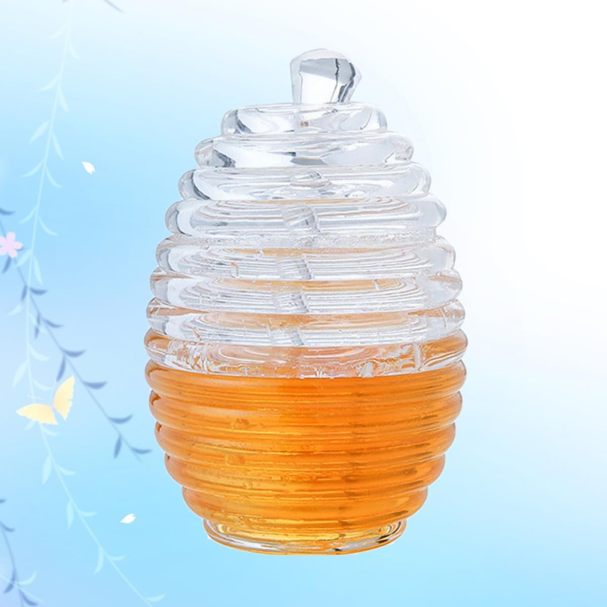 KICHOUSE Acrylic Honey Jar with Glass Dipper, Syrup Dispenser for Table