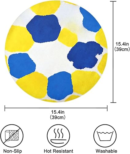 Miniatura 4 de Cow Fur Print Blue and Yellow Round Faux Leather placemats placemats Heat Resistant Waterproof 15x15 in individuales para mesa de comedor Redondo