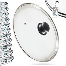 Vilde Universal Glass Lid 28 cm - Heat Resistant up to 200 °C - Stainless Steel Rim in Silver and Plastic Handle - For Pots, Pans and Casseroles - With Steam Valve - Transparent Visual Control