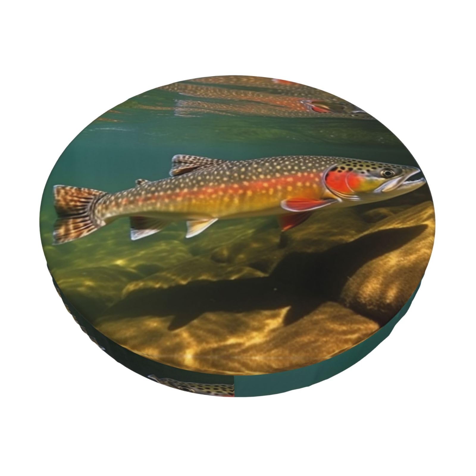 Fodpand Black Brook Trout Fly Fishing Stool Covers Round 13 Inch, Stretch Round Bar Stool Seat Covers Washable Dustproof Stool Cushion Slipcover Soft Velvet Bar Chair Covers With Elastic Band