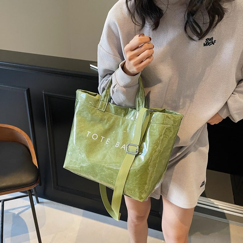 PVC Tote Bag for Women,Letters Print Large Clear Hobo Shoulder Bag,Trendy Clear Crossbody with Adjustable Strap3