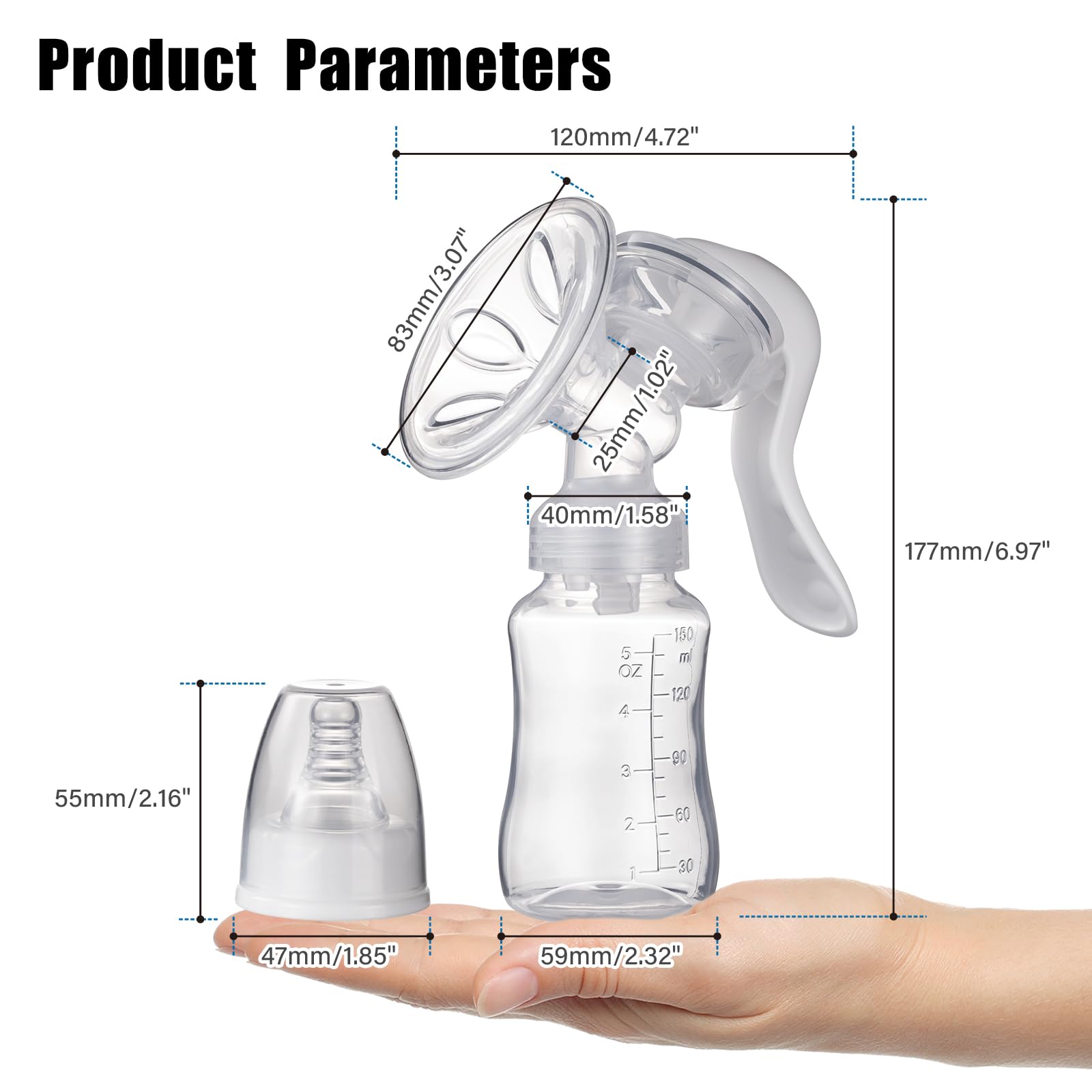Elfzone Manual Breast Pump - Adjustable Suction Silicone Hand Pump Breastfeeding, Small Portable Manual Breast Milk Catcher Baby Feeding Pumps & Accessories, White, Mother’s Day Gifts