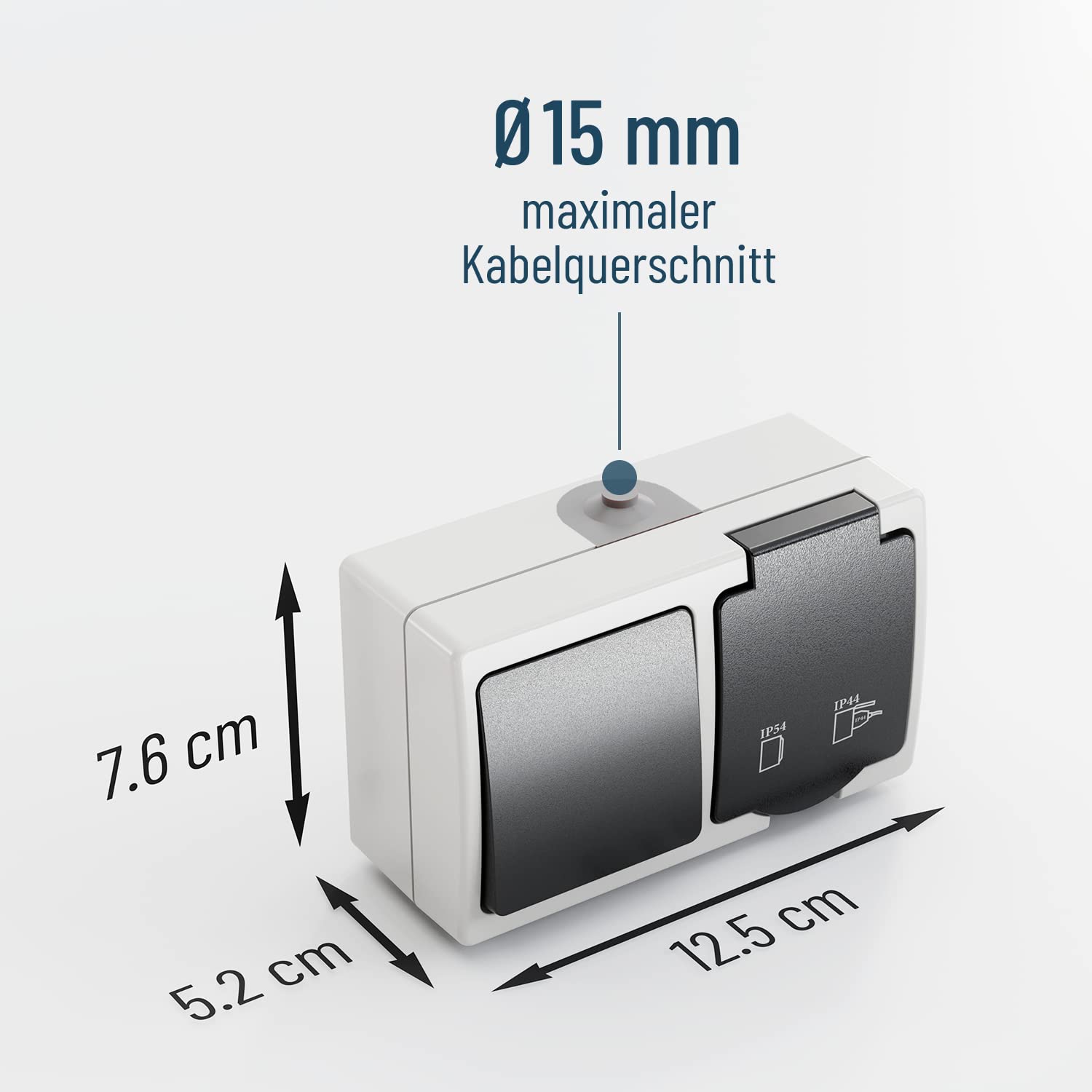 ABSINA 10x Combinazione di presa e interruttore in superficie IP44 - con contatto di protezione e commutatore per ambienti umidi - 250V 16A