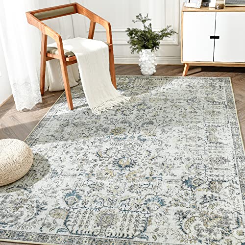 Jinchan Area Rug 8X10 Vintage Rug Indoor Flodable Thin Rug Retro Accent Rug Distressed Carpet Blue Multi Floral Print Mat Country Boho Rug Non Slip Kitchen Bedroom Living Room Dining Room Office #TOP19