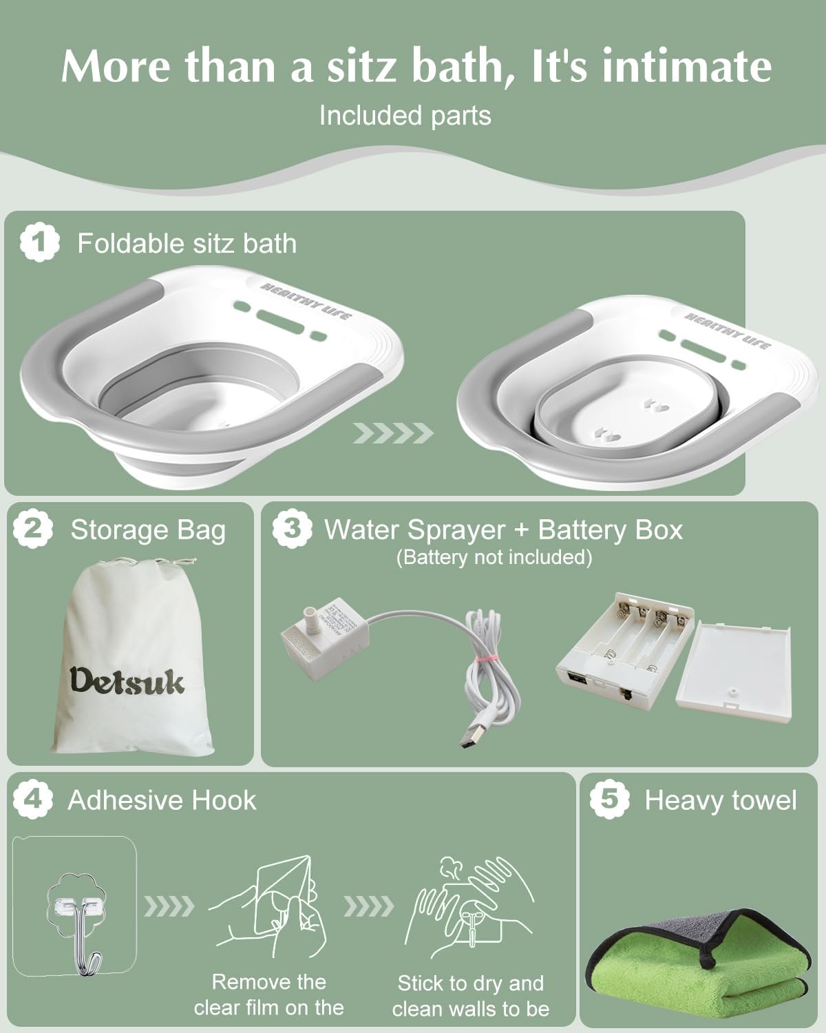 Foldable Electric Sitz Bath Kit with Automatic Flushing for Hemorrhoid Relief and Postpartum Care | Portable Hip Bath Basin for Perineal Soaking, Pain Relief, and Bidet Functionality, Easy to Use