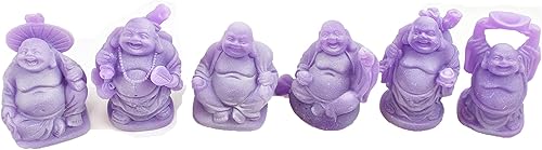 usamjtable Feng Shui - Juego de 6 figuras de Buda moradas de 3 pulgadas, color marfil, con cara feliz que brilla en la oscuridad, estatua de cristal