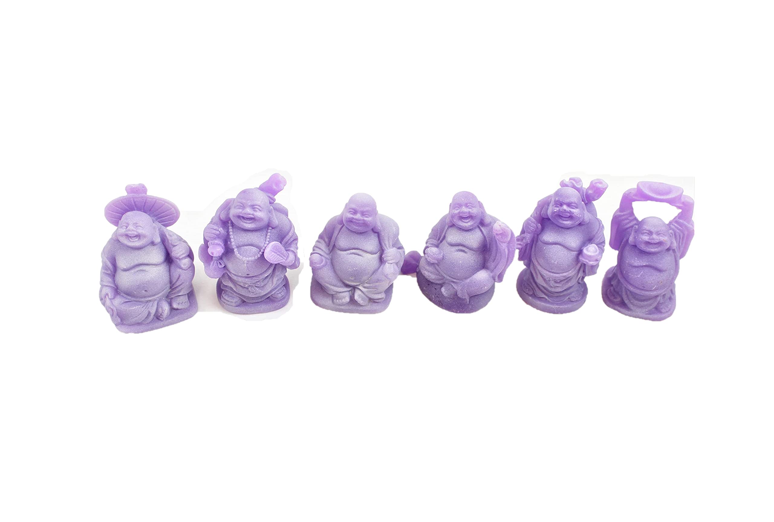 Feng Shui - Juego de 6 figuras de Buda morada de 3 pulgadas, color marfil, cara feliz que brilla en la oscuridad, estatua de cristal verde, piedra preciosa tallada riqueza y buena suerte