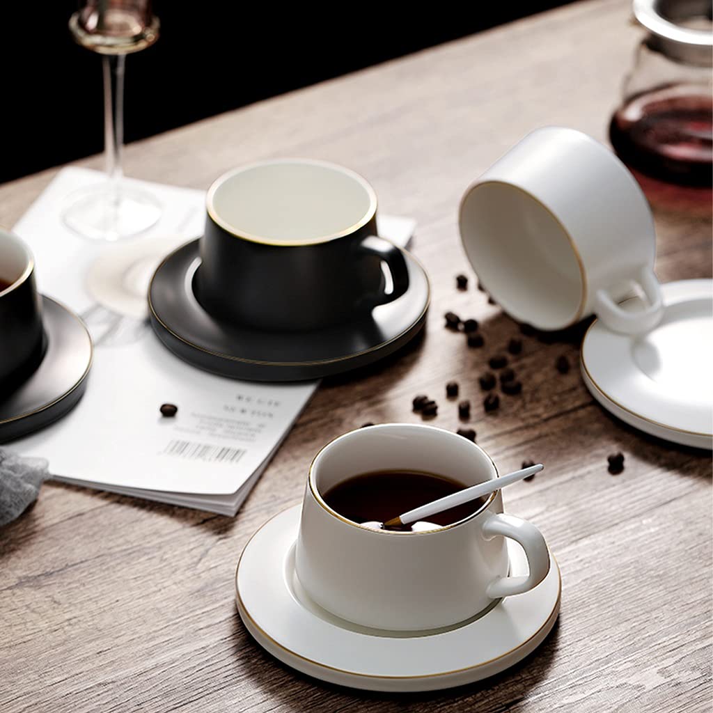 Kaffee Cups Set von 2, tassen mit untertassen, 8,5 Unze für Spezialitätenkaffeegetränke, Latte, Café Mokka und Tee, Becher Geschenkset für Männer Damen Dad Mama Friend's Brithday ( Color : Black )