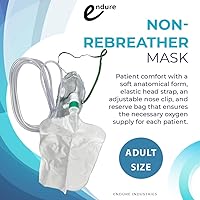Endure Industries Pack of 5 Adult Standard Non-Rebreather Oxygen Masks - Latex-Free, Comfortable Fit with 60" Tubing