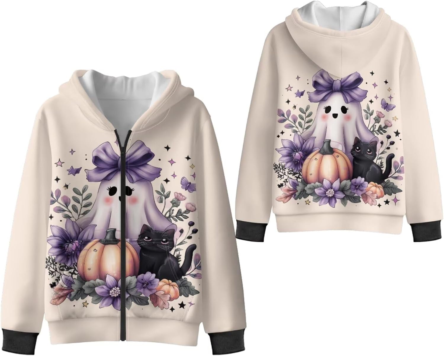 WELLFLYHOM Graphic Zipper Hoodies 6-16 Fleece Lining Kids Girls Hooded Sweatshirt Long Sleeve Sweater with Pocket