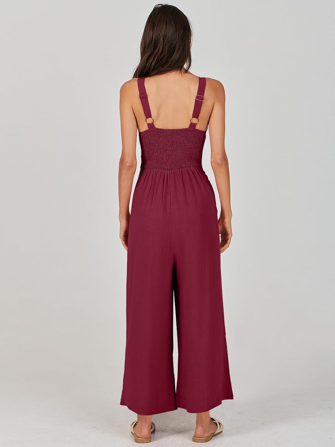 ANRABESS Womens Jumpsuits Summer Linen Wide Leg Sleeveless V Neck Casual Dressy Rompers Pants 2026 Spring Vacation Outfits - Image 6