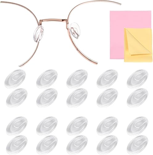 10 pares de almohadillas para la nariz para lentes, de silicona suave, sin cordones, almohadillas antideslizantes para lentes con paño para lentes,