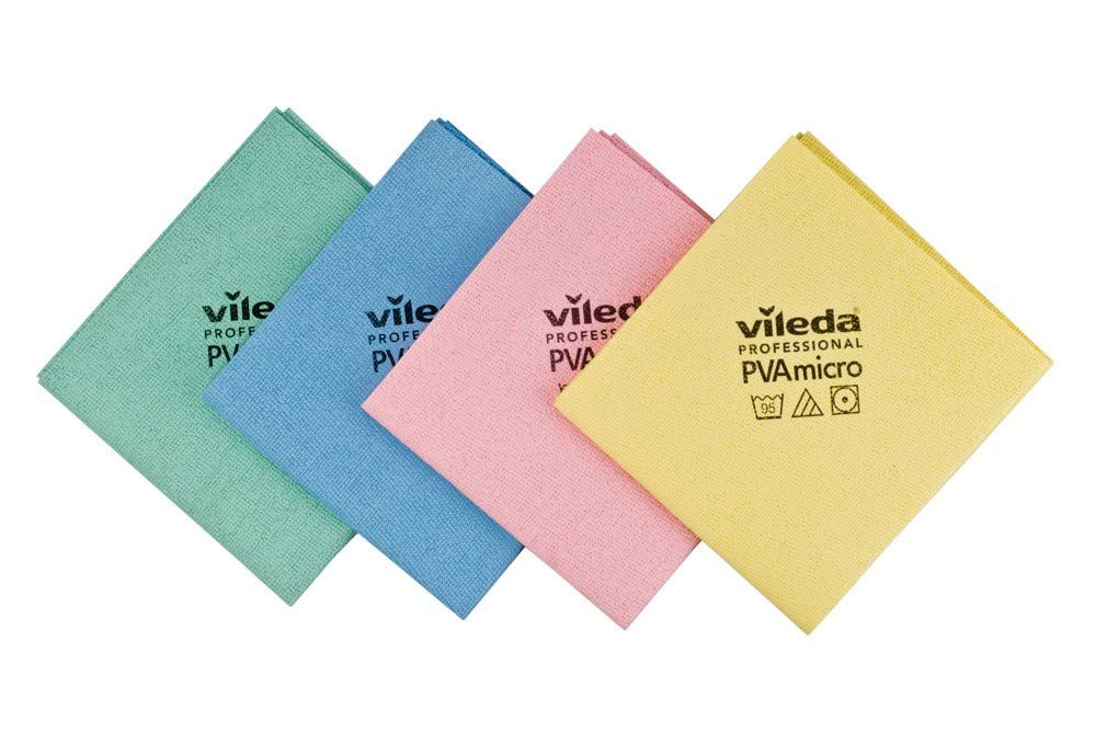 Panni Microfibra VILEDA PVA - Confezione Da 4 Pezzi Multicolor (verde, Azzurro, Rosso, Giallo), 35x38 Cm