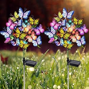 Solar Garden Lights Outdoor Waterproof Decorative Solar Lights Outdoor 2 Pack with 44 LED 34 Butterfly Solar Lights for Garden Yard Patio Lawn Outdoor Decor, Gifts for Mother’s Day Mom Women