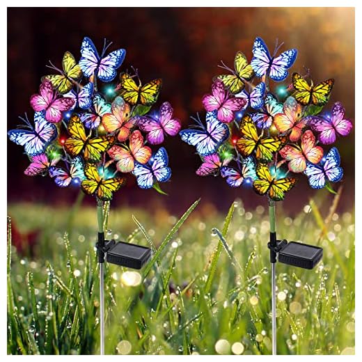 Adecorty Solar Garden Lights Outdoor Waterproof Decorative Solar Lights New Upgraded 2 Pack with 44 LED 34 Butterfly Solar Lights for Garden Yard Outdoor Decor Pathway, Gifts for Women Mother's Day