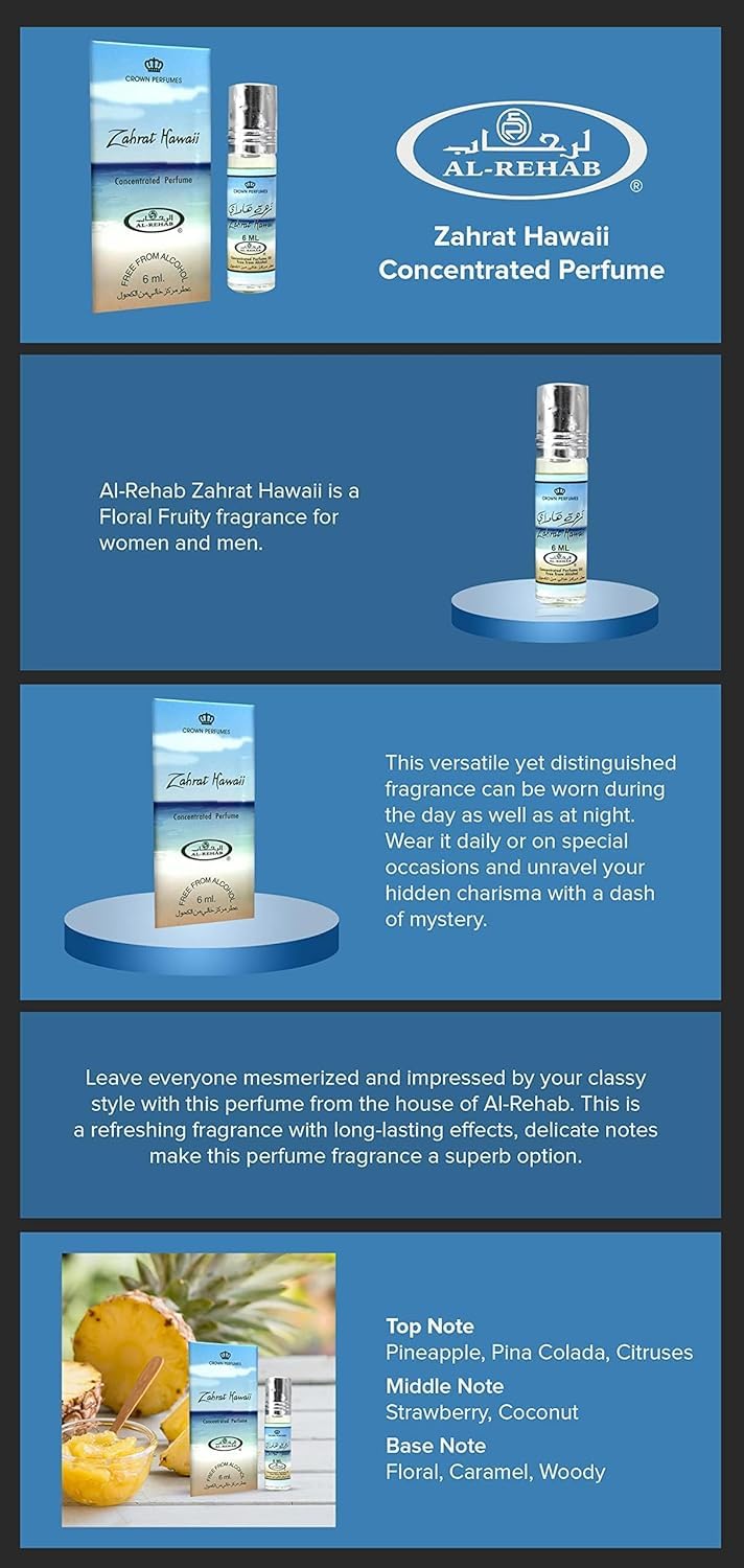 Zahrat Hawaii - 6ml (.2 Oz) Perfume Oil By Al-rehab (Crown Perfumes) (1 x 6ml by Al-Rehab