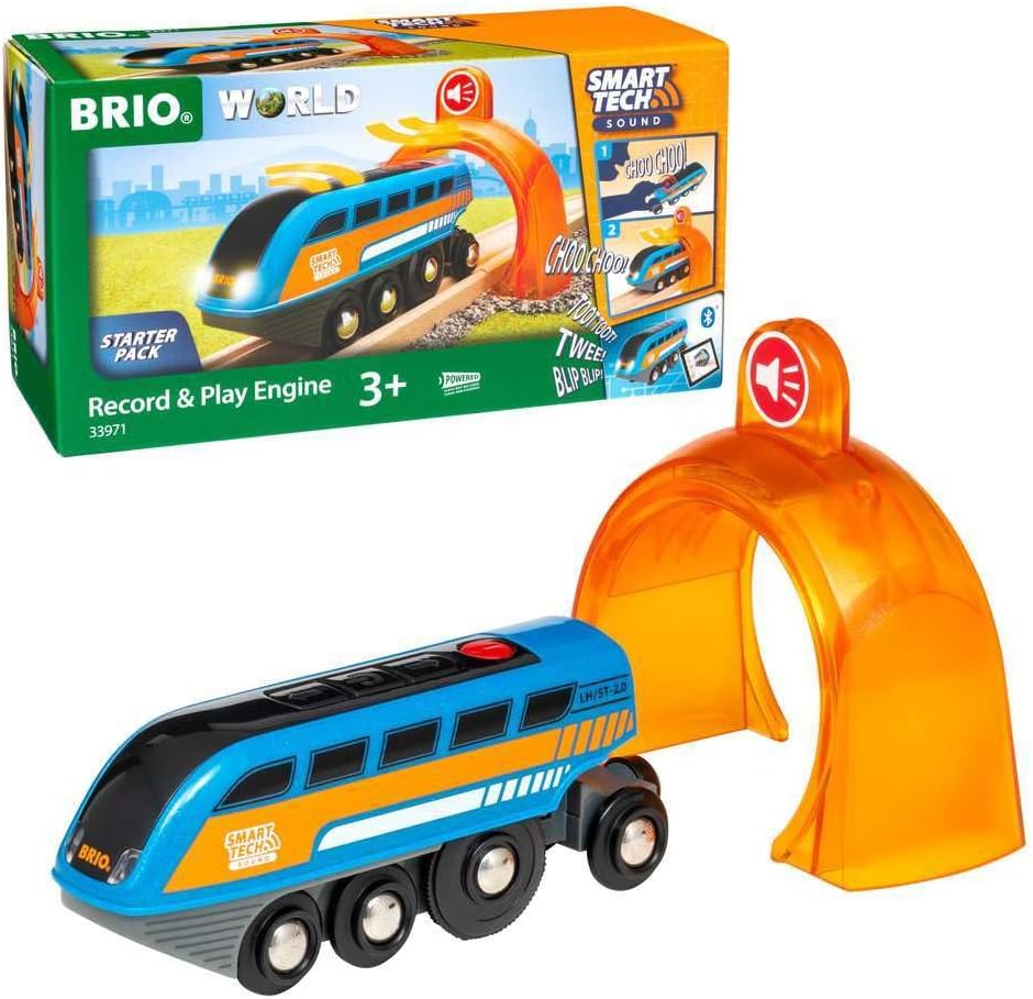 BRIO 33971 Smart Tech Sound Record & Play Engine - Interactive Wooden Train Toy for Kids 3+ | Boosts Creativity & Motor Skills