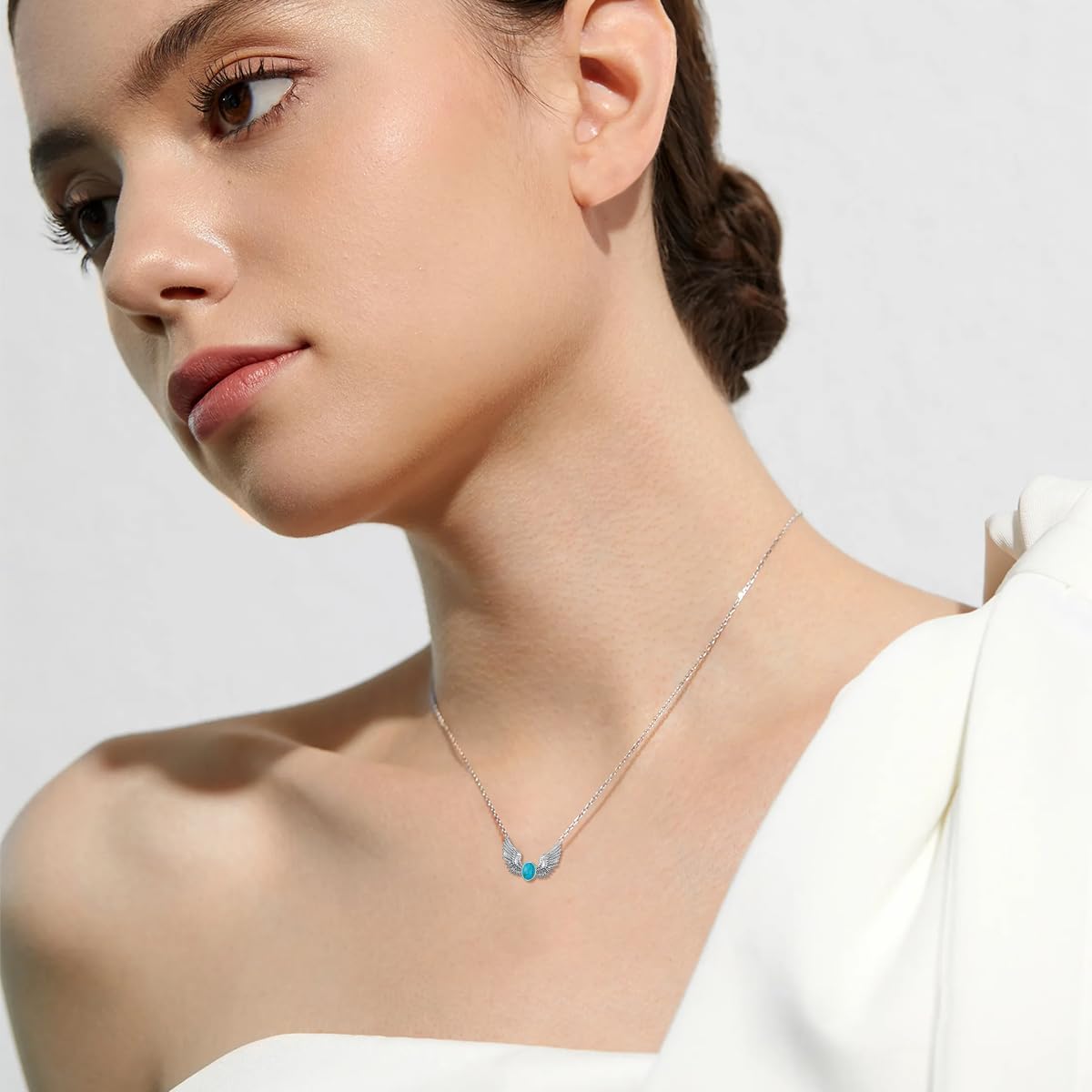 Angel Wings Necklace 925 Sterling Silver Guardian Angel Wings Pendant Genuine Turquoise Wings Necklace Natural Turquoise Jewelry for Women - Image 2
