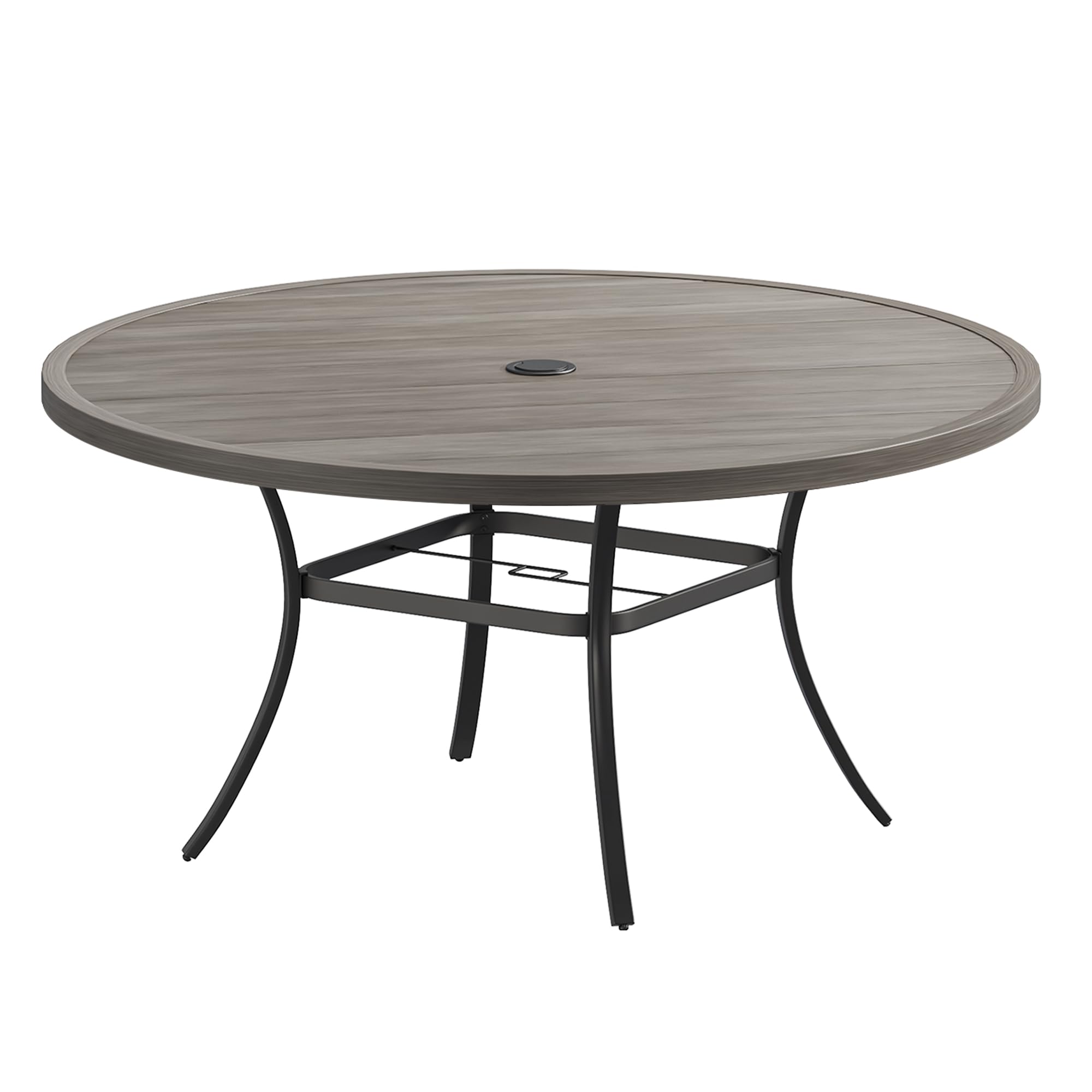 VICLLAX 63" Round Patio Table, Outdoor Dining Table for 8-10 with Umbrella Hole for Garden Lawn Deck Backyard, Antique Grey