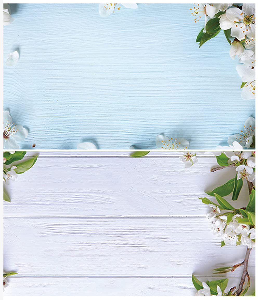 SAVIAURA1 Sheet 2 in 1 3D Flat Lay Tabletop Double-Sided Photography Backdrop Photo Studio Flatlay Background PVC Wrinkle-Free for Small Product Shoot (White Flowers on Wood Pattern)