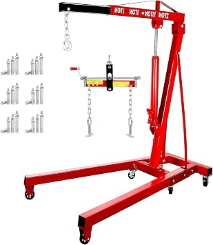 2.5ton Engine Hoist Cherry Picker, Folding 8-Ton Hydraulic Pump Crane, 5500 Lbs Heavy-Duty Engine Lift With Lever, 6 Swivel Wheels And Engine Leveler, Suitable For Auto Repair, Workshop Red