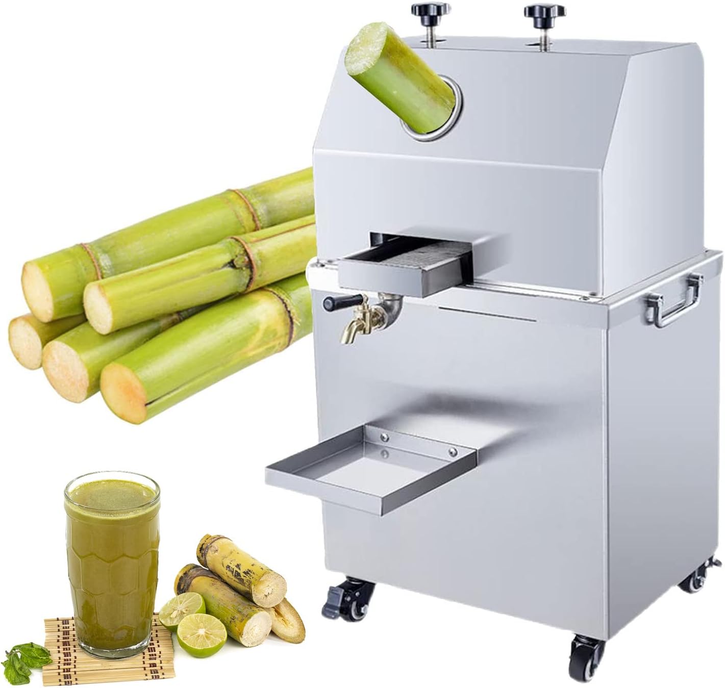 Commercial Sugarcane Juicer Machine, 650LB/H Electric Sugar Cane Juicers Press Squeezer, Sugarcane Juice Machine for Cuicing Sugar Cane Kumquat Citrus Ginger, 7cm feed inlet