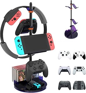 ヘッドフォンスタンド ユニークで個性的なフリーアッセンブルデザイン PS5ゲームスタンド、ゲームディスク、ヘッドフォンスタンド、Xbox ゲームスタンド、switchスタンド 縦型デスクトップスタンド 着脱可能なコンビネーション メタルサポートバー (Blue)…