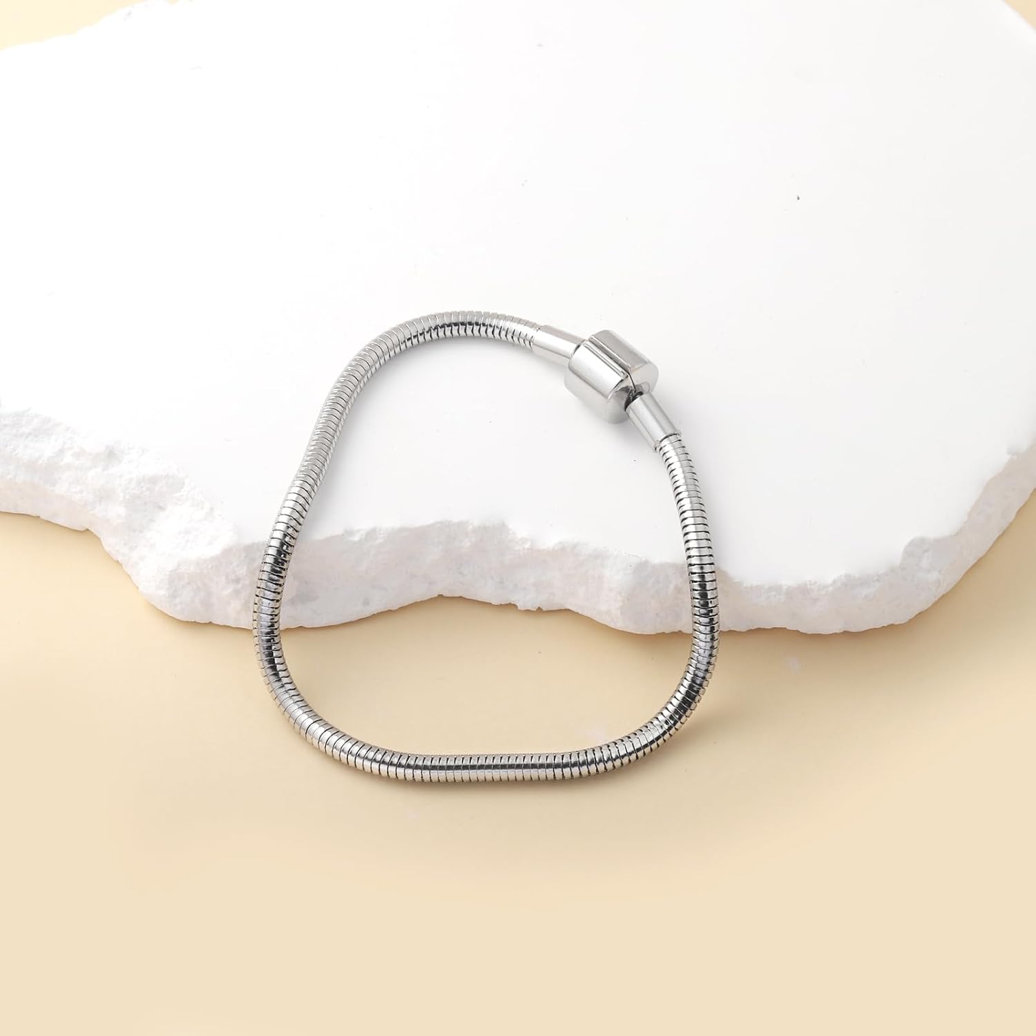 Barrel Clasp Snake Chain Bracelet - Basic Stainless Steel Snake Bracelet 7.1" 7.9" 8.6" 9.4 inch Hypoallergenic Jewelry Charm Birthday Gifts for Women
