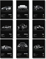 CSLGQGV Vintage Racing Car Posters - 9pcs Supercar Canvas Wall Art Prints for Men Dorm Bedroom Office Decor (Unframed 8x10 inch Black)