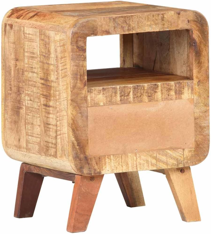 Solid Mango Wood Bedside Cabinet 11.8x11.8x16.1 in Nightstand Side Table with Drawer Rustic Finish Handcrafted Furniture for Bedroom Living Room Storage
