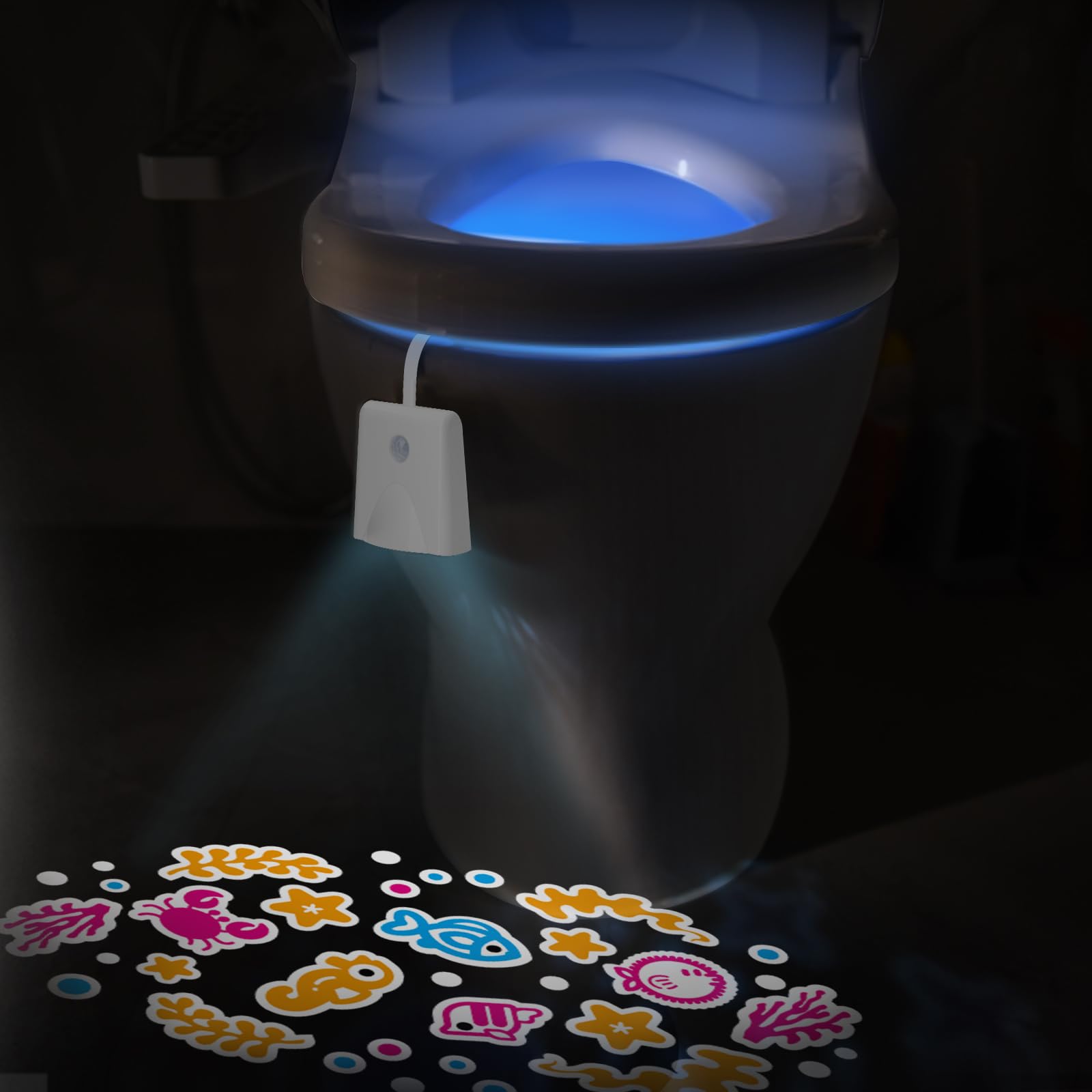 LAVAED WC-Nachtlichte, 16 Farben, Bewegungsmelder, LED-Projektion, wiederaufladbar, wasserdicht, coole Gadgets für Badezimmer-Dekoration (F16-TL4, 1 Stück)