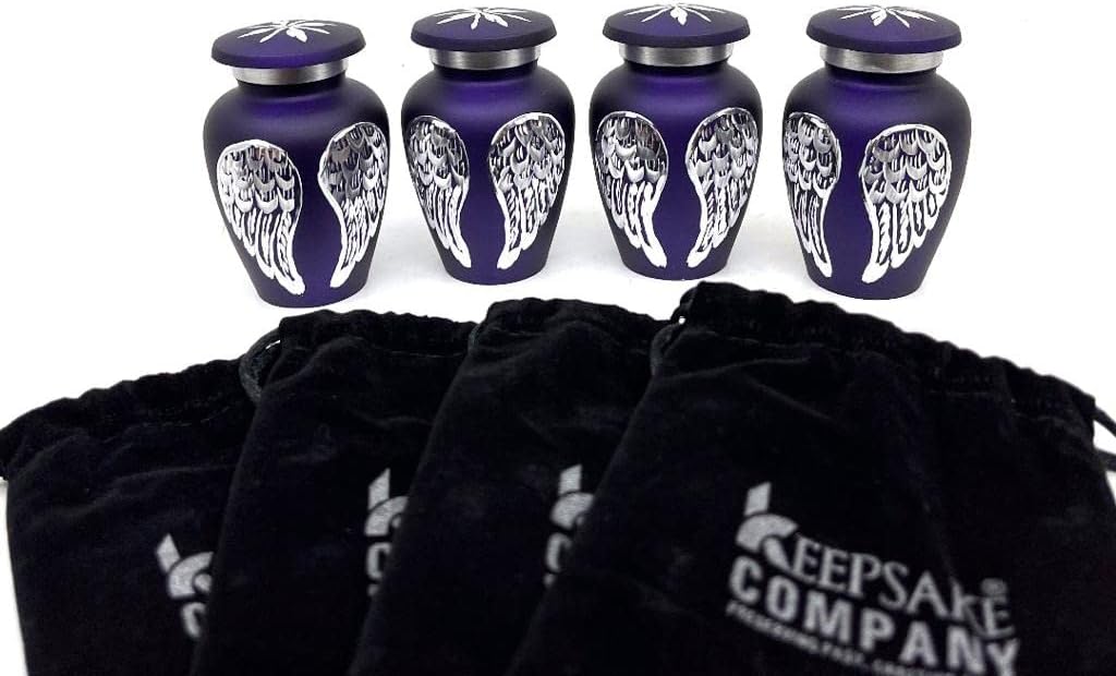 Purple Small Urns for Human Ashes - Angel Wings Mini Urns for Human Ashes - Cremation Keepsakes urns for Ashes - Ash Holders for Human Ashes – Urn -ERN - Tiny Urns for Men (Set of 4)