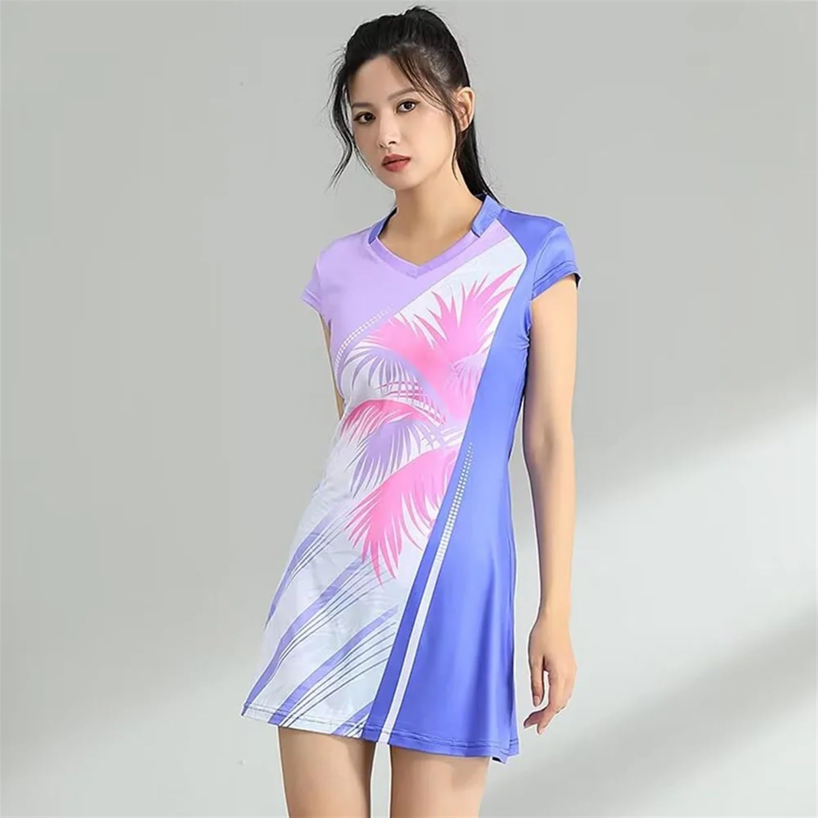 Damen-Tenniskleid Mit Separater Hose, Kurzärmlig, Bedruckt, for Tischtennis, Badminton, Innenshorts, Sportkleid
