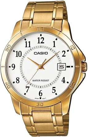 Casio #MTP-V004G-7B Mens Standard Gold Tone Stainless Steel White Dial Date Watch