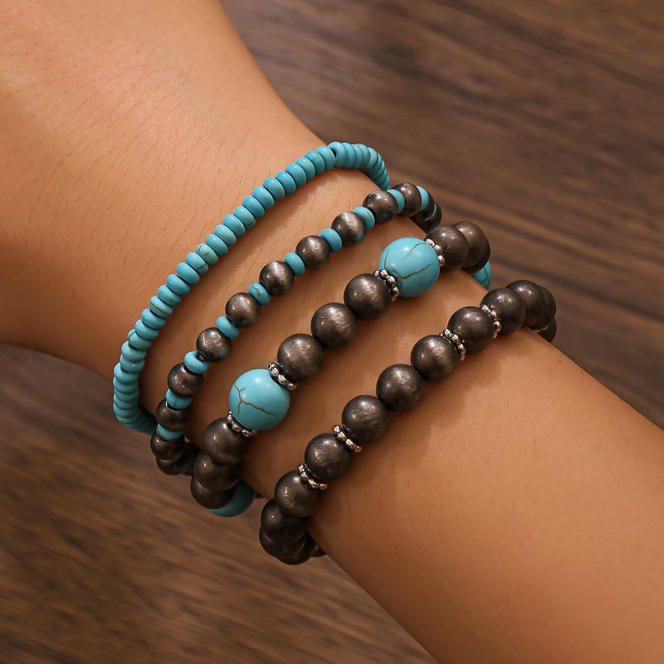 Bohemian Navajo Pearl Bracelet for Men Women Country Western Turquoise Vintage Layered Beaded Pearl Stackable Stretch Bracelets Cowgirl Jewelry - Image 2