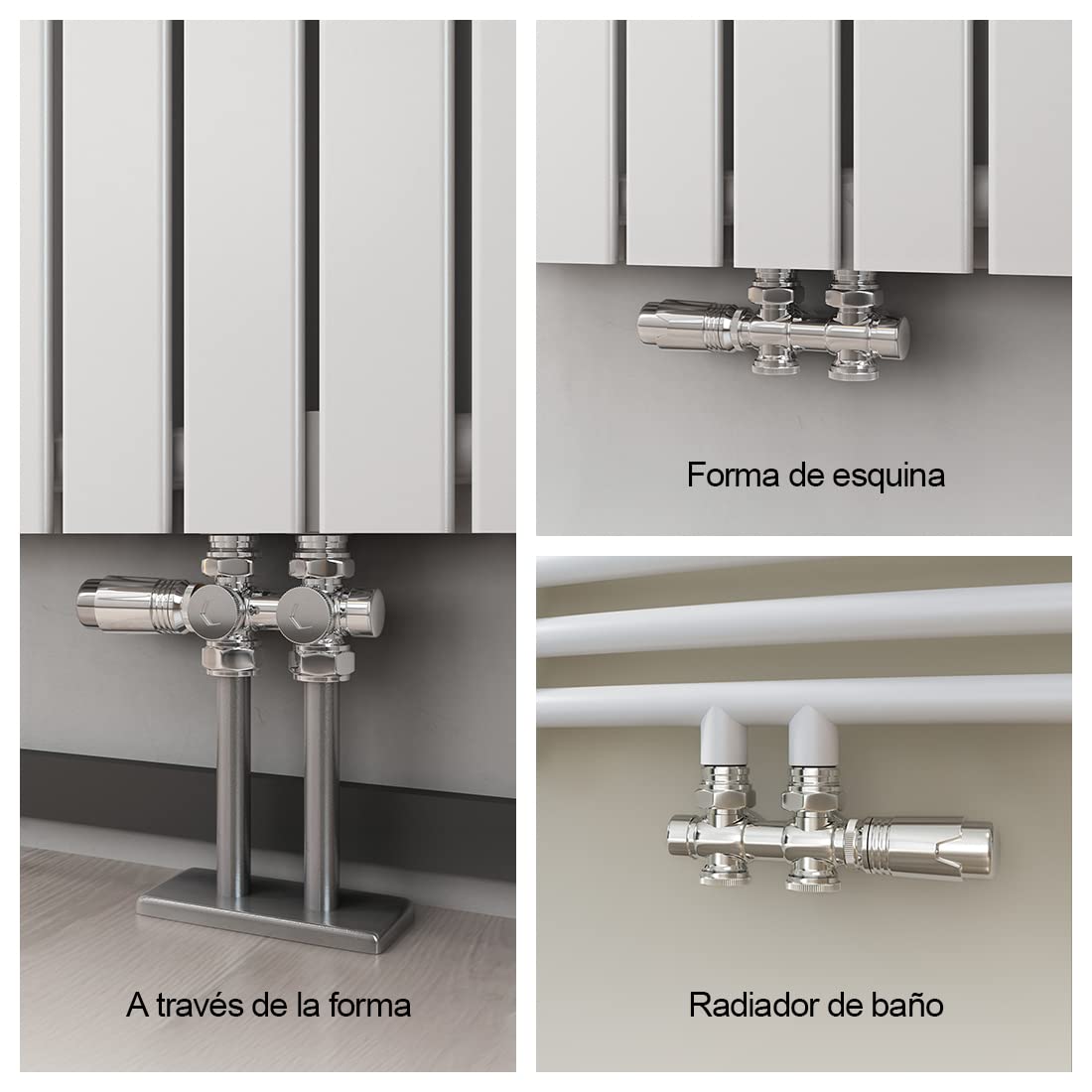 Heilmetz Válvula termostática 2 piezas,Cromo,válvula universal con termostato para radiadores y toallero baño,10 bar,7 niveles ajustables, secador toallas baño Kit de conexión central