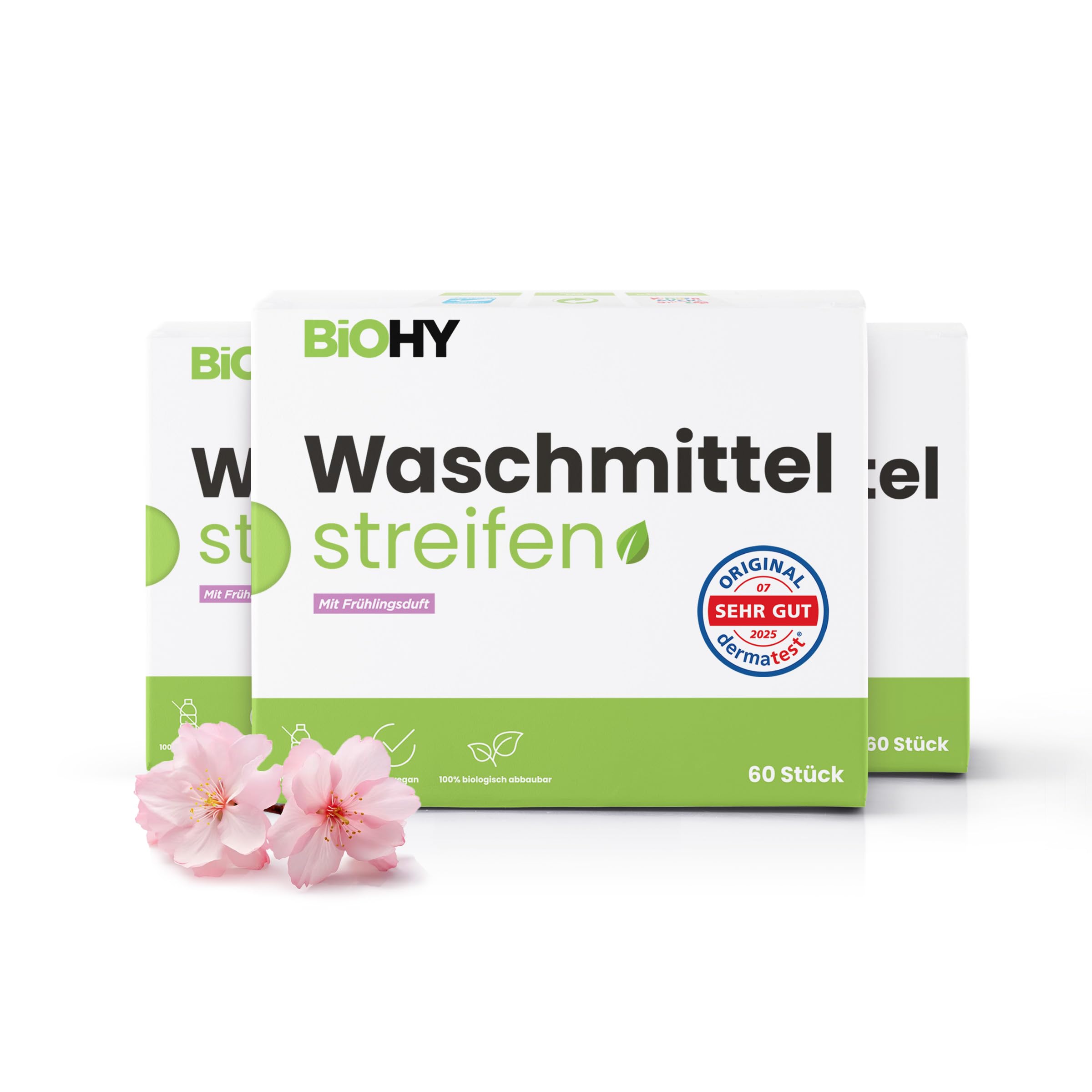 BiOHY Detergente per bucato con profumo primaverile (3 x 60 pezzi) | detersivo universale sostenibile da viaggio senza plastica | 100% carta da lavaggio biodegradabile | strisce di detersivo solubili