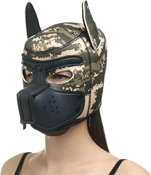 Neoprene Puppy Hood, Pup Hood Cosplay Dog Mask Pet Face Dogman Mask Puppy Halloween Costume for Man and Woman Camo, One Size