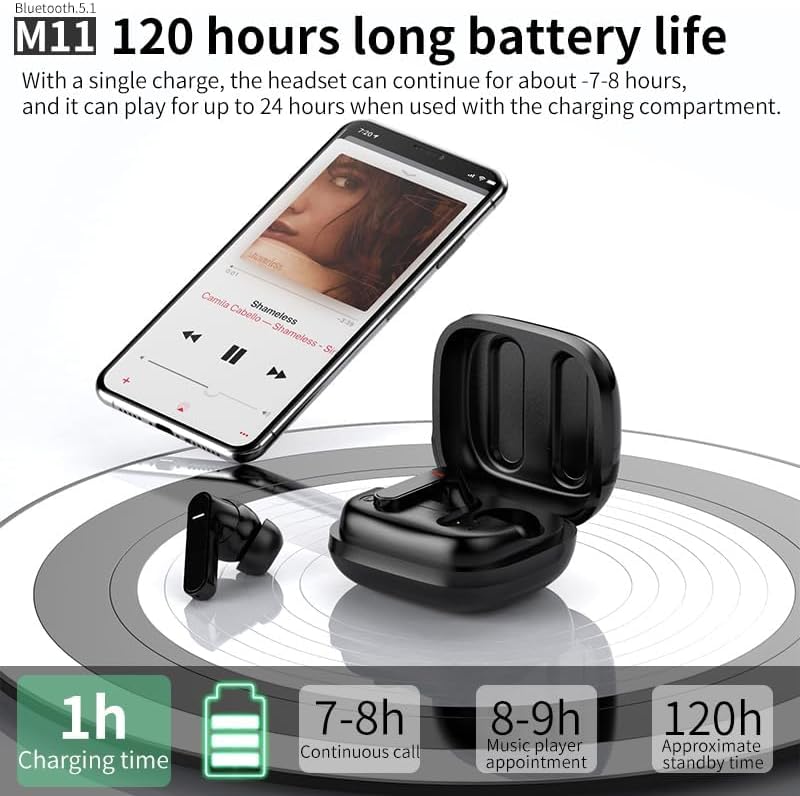 Image showing battery life details for Xmenha earbuds and charging case