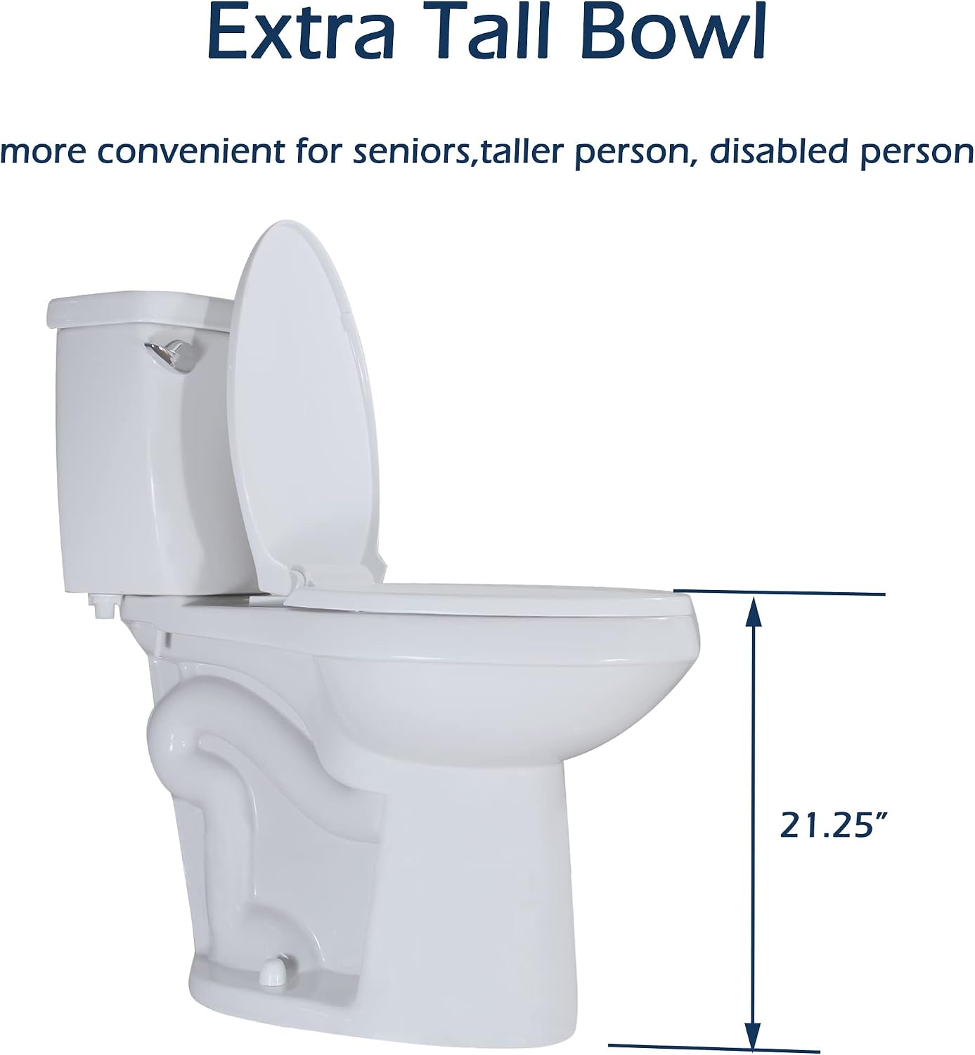 WinZo WZ5888C Extra Taller Two Piece Toilet Elongated Bowl with 21.25" Seat Height,1.28 GPF Front Flush for Seniors, White