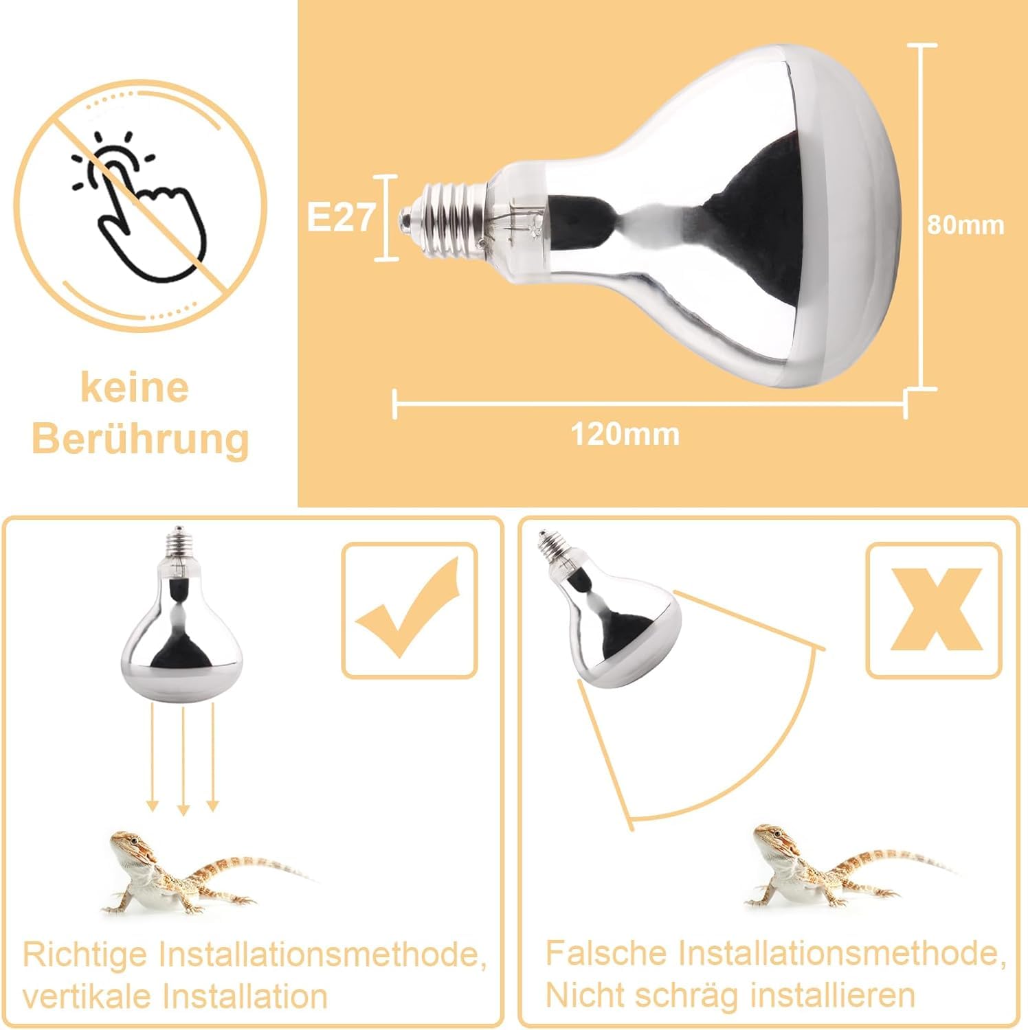 DERNORD UVA UVB Wärmelampe- UV Licht Lampe 80 Watt E27 für Schildkrötenhaus Gecko Bartagamen Terrarium Solar Strahler Vollspektrum Tageslichtlampe