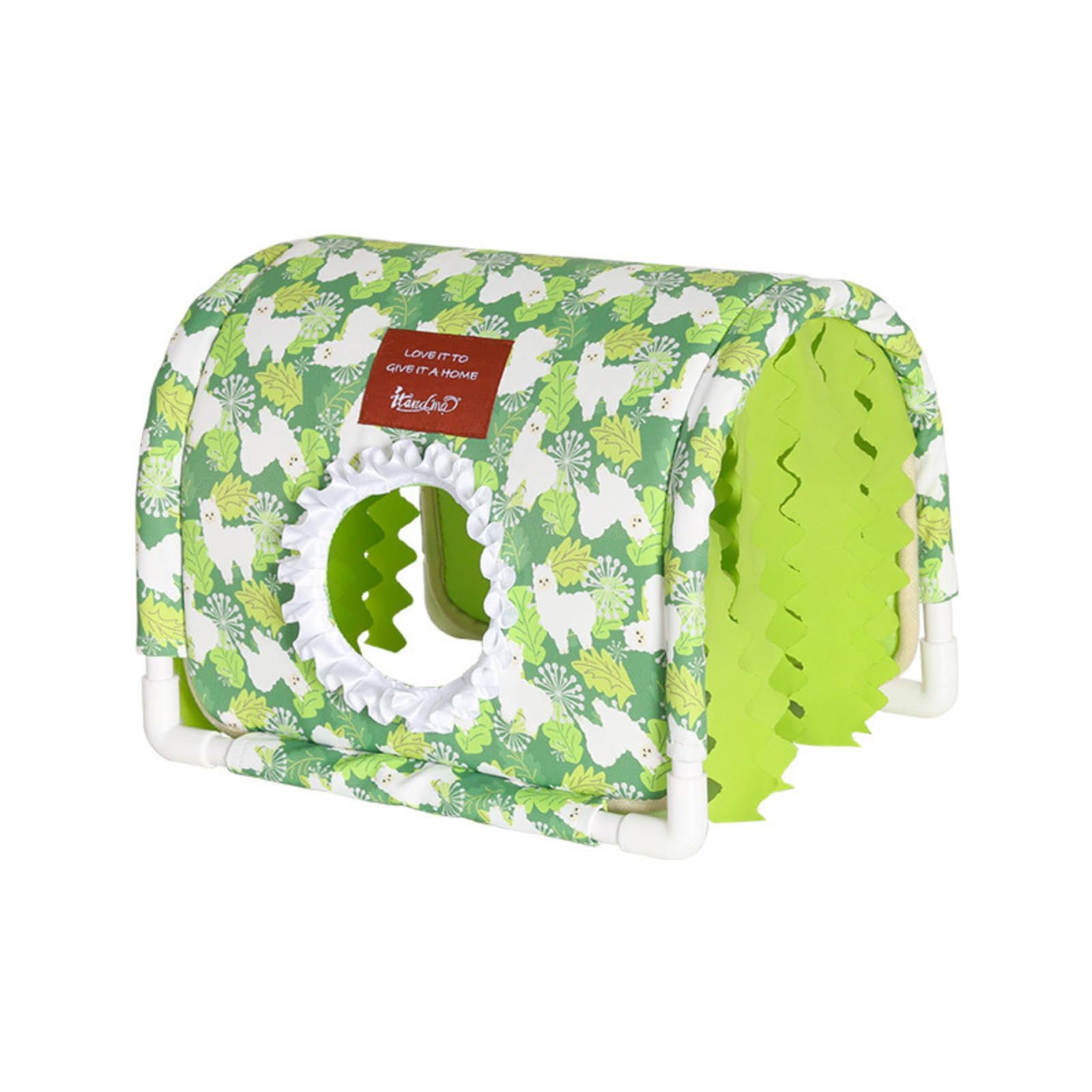 Guinea Pig Hide, 2-Entry Washable Bottomless Guinea Pig Bed, Small Animal Tunnel Hideout with Curtain, for Rabbits Chinchillas Ferret Hamster (Green)