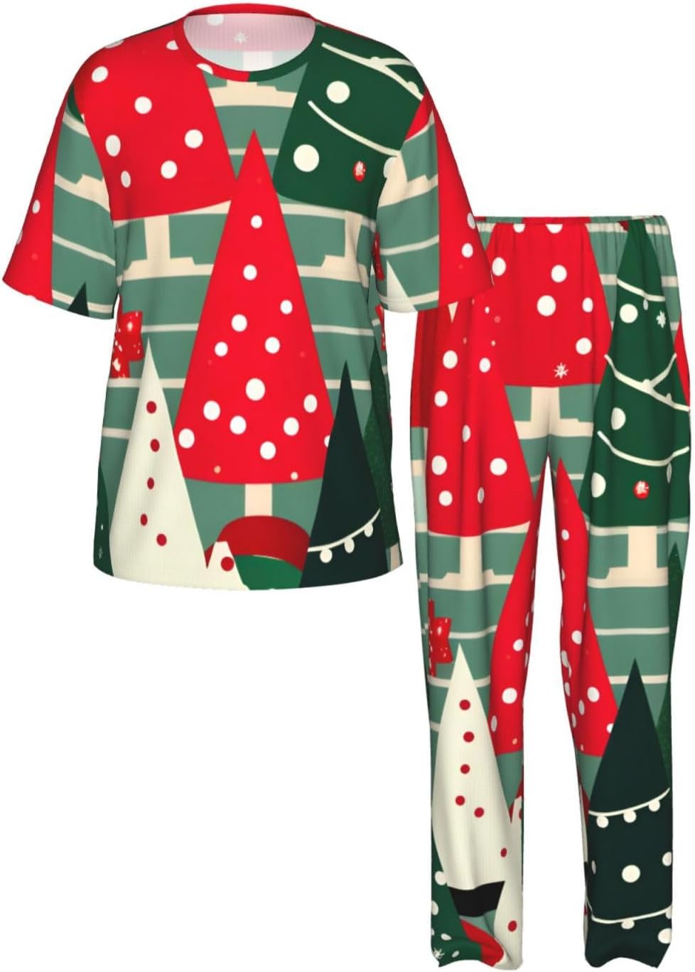 Men'S 2 Piece Loungewear Pajama Set Christmas Trees Print Short Sleeve Tee Top And Pants Set S-3xl