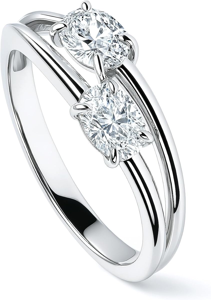 BERRICLE Anillos de promesa de plata de ley con circonita cúbica, anillo de derivación de 2 piedras para ella, circonita cúbica: baguette, ovalado, pera, corte redondo