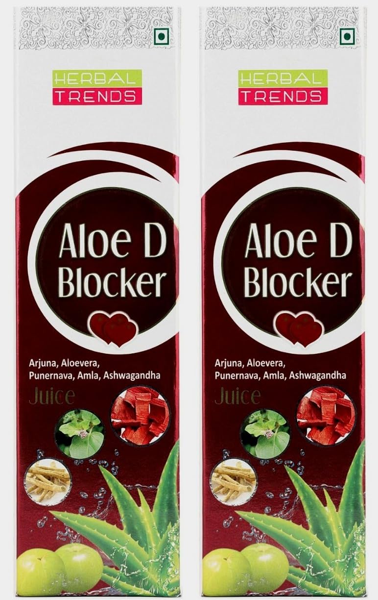 Herbal Trends Aloe D Blocker- Heart Care Juice- Ayurvedic Safe Blend of 5 Rejuvenating Herbs- Pure & Natural Ras-750ml-Pack of 2