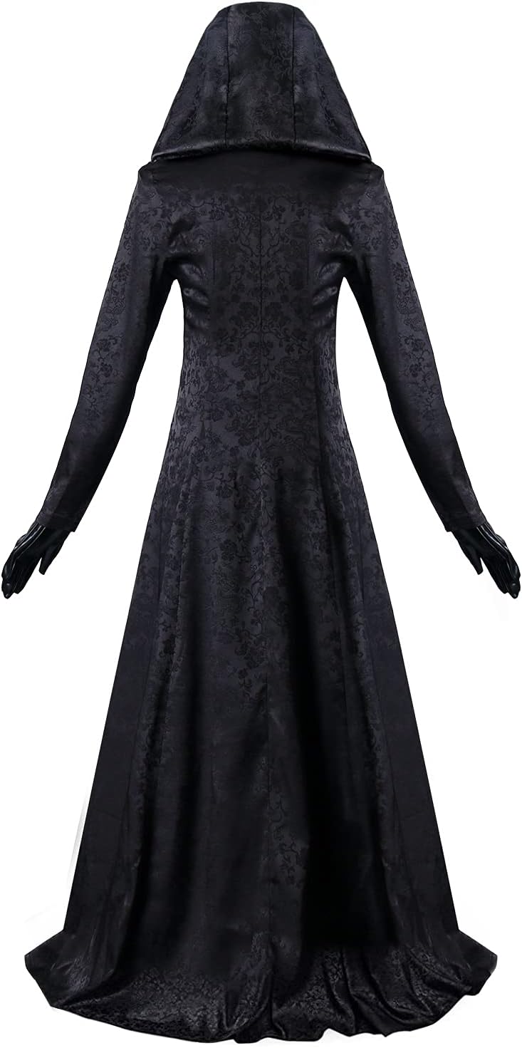 FOGHORN Womens Cosplay Costume Village Vintage Vampire Lady Long Black Dress Halloween Party Outfit - Image 4