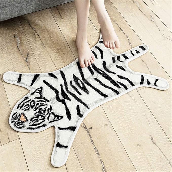 Tiger Print Rug Cartoon Cute Faux Area Rugs Fluffy Animal Print Mat Carpet Kids Small Rugs for Playroom Room Home Decor,White (2x13 Runner)